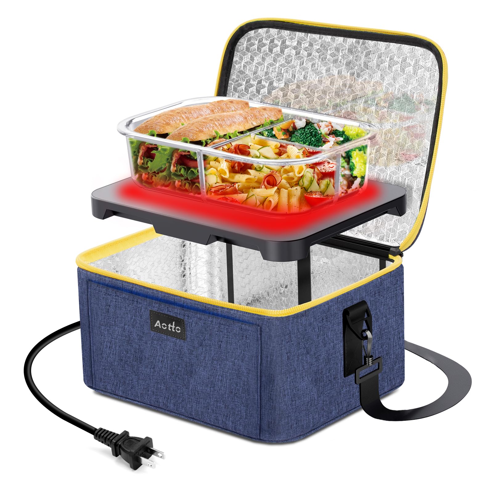 Photo 1 of Aotto Portable Electric Lunch Box Food Heater - 110V Portable Oven and Food Warmer, Heated Lunch Box for Adults, Cook, Reheat, and Keep Meals Warm for Travel, Office, and Home - Navy Blue
