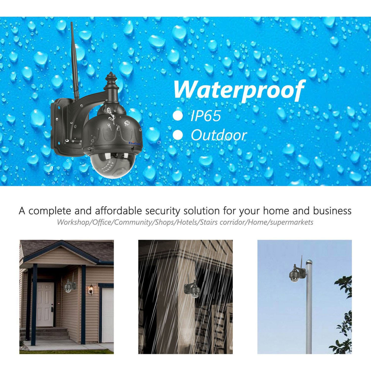 EsiCam OutDoor PTZ Dome Surveillance Camera WiFi 720P 3X Zoom 16G SD Card