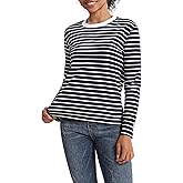 YIZUO ALTER Women's Striped Long Sleeved Shirt Round Neck Basic Striped T-Shirt