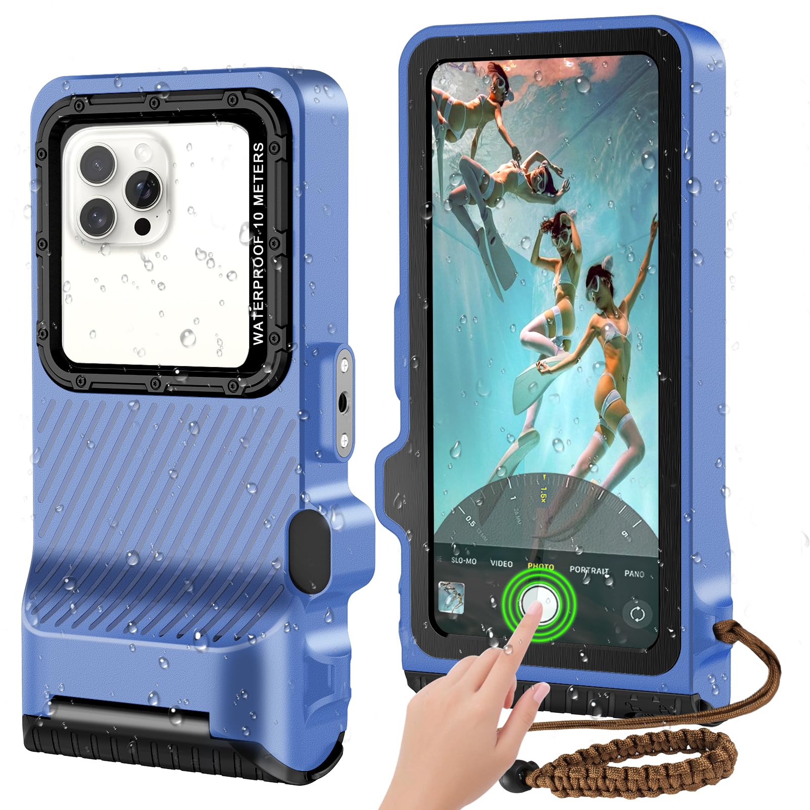 Photo 1 of 2025 Upgrade Waterproof Phone Case, Diving Snorkeling Swimming Scuba Underwater Touch Screen Photo Video Housing Cover for 17/16/15/14/13/12/11 Pro Max/XS/X Samsung Galaxy S25/S24/S23/S22 (Blue Black)