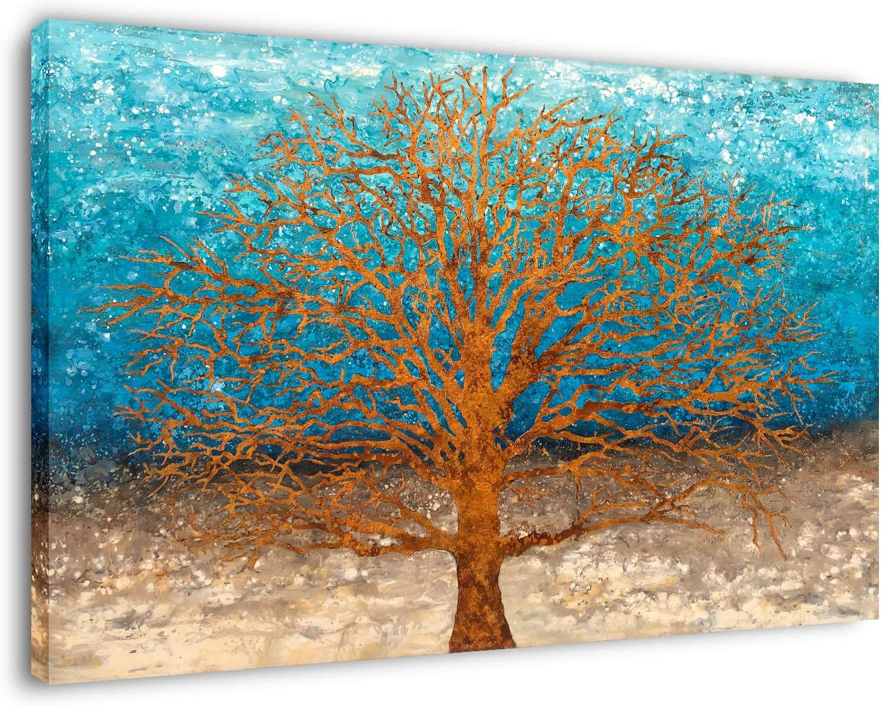 Yihui Arts Abstract Canvas Wall Art Snowy Day Blue Tree Artistic