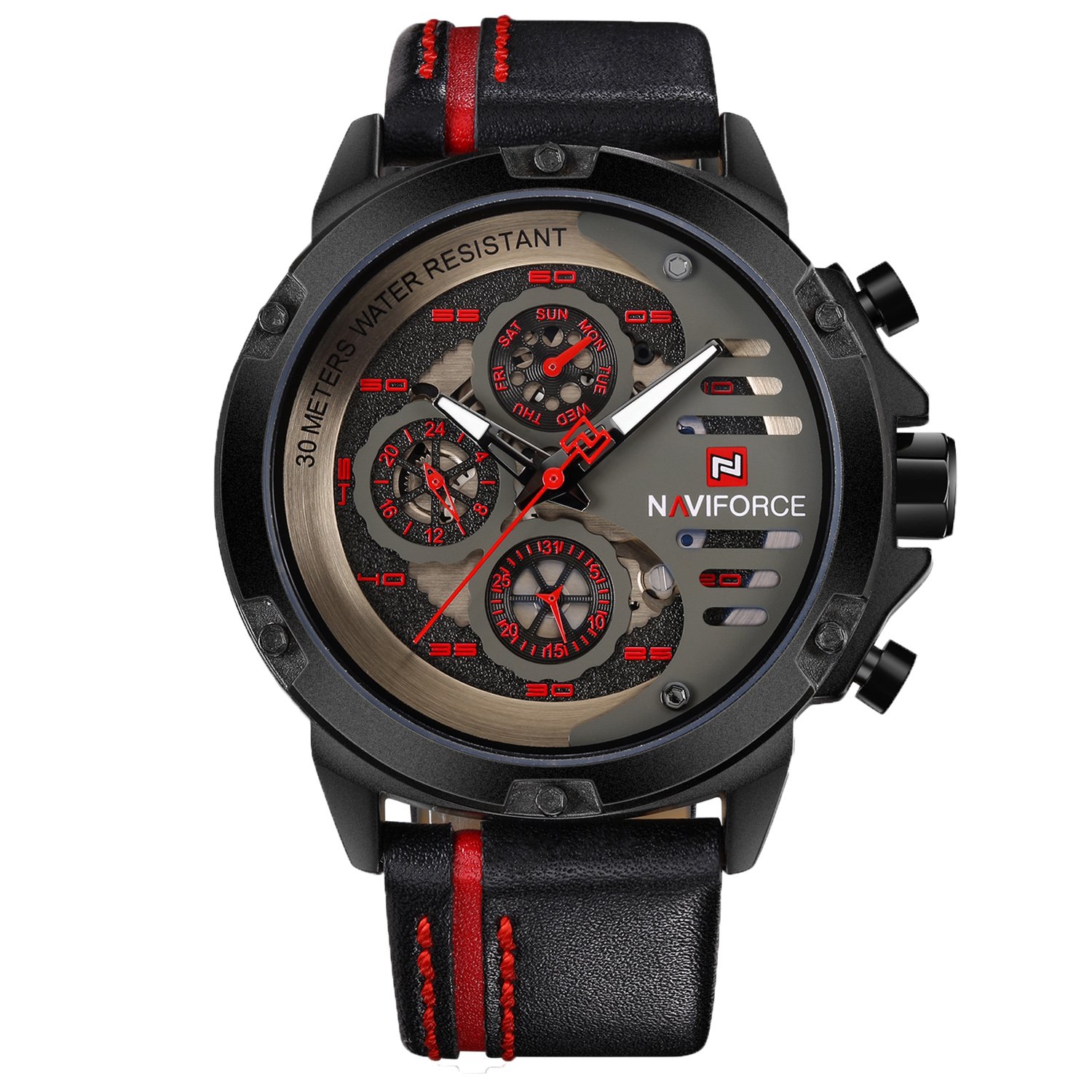 NAVIFORCE Men's Sport Military Watches Waterproof Analog Quartz Watch Date Multifunction Leather Army Wristwatch