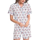 Ammiko Womens Pajamas Set Y2k Loungewear Pajama Button Down Top and Shorts Monkey Beach Short Sleeve Sleepwear Preppy