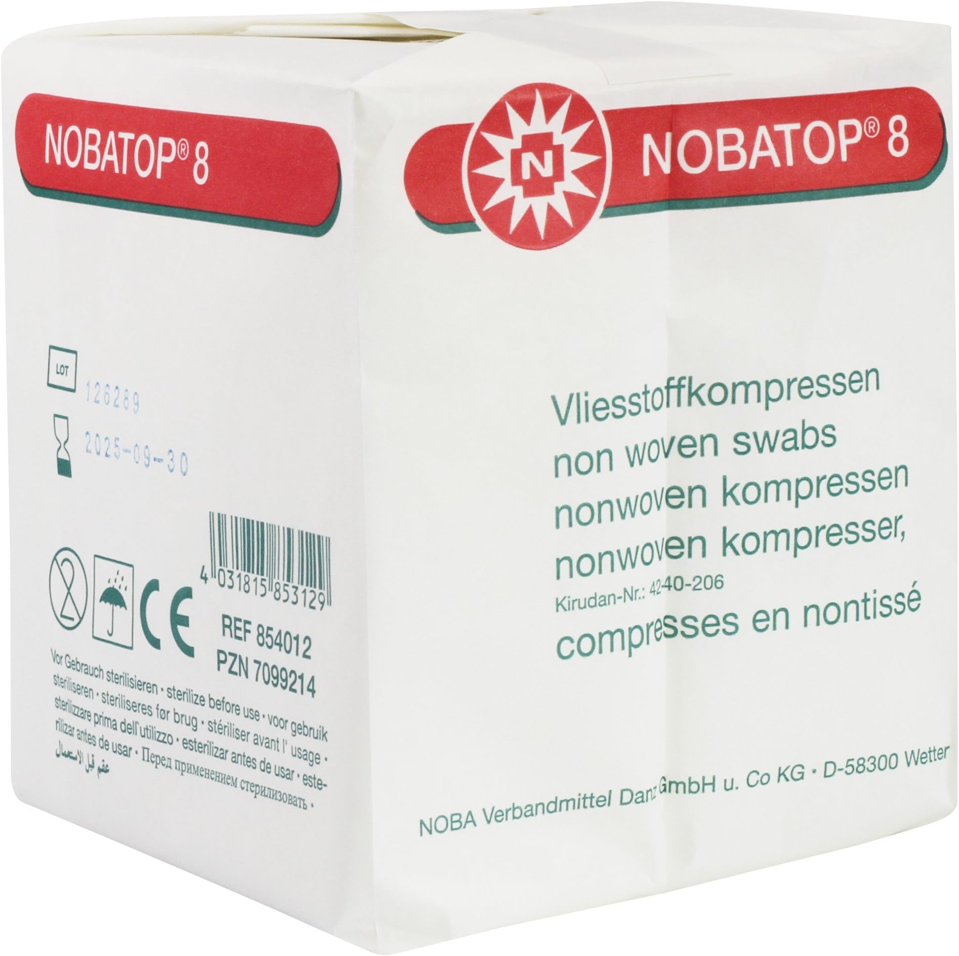 Nobatop 8 Non-Sterile Non-Woven Fabric Dressings 4-Ply Size: 10.0 cm x 10.0 cm (Pack of 100)