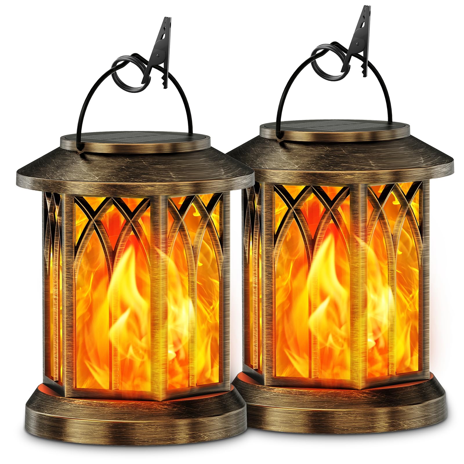 Photo 1 of KOOPER 2 Pack Solar Lanterns Outdoor Waterproof, Upgraded Flickering Flame Solar Lantern Lights, Auto On/Off Lanterns Decorative Outdoor, Outdoor Hanging Lantern for Yard Garden Table Decor (Bronze )