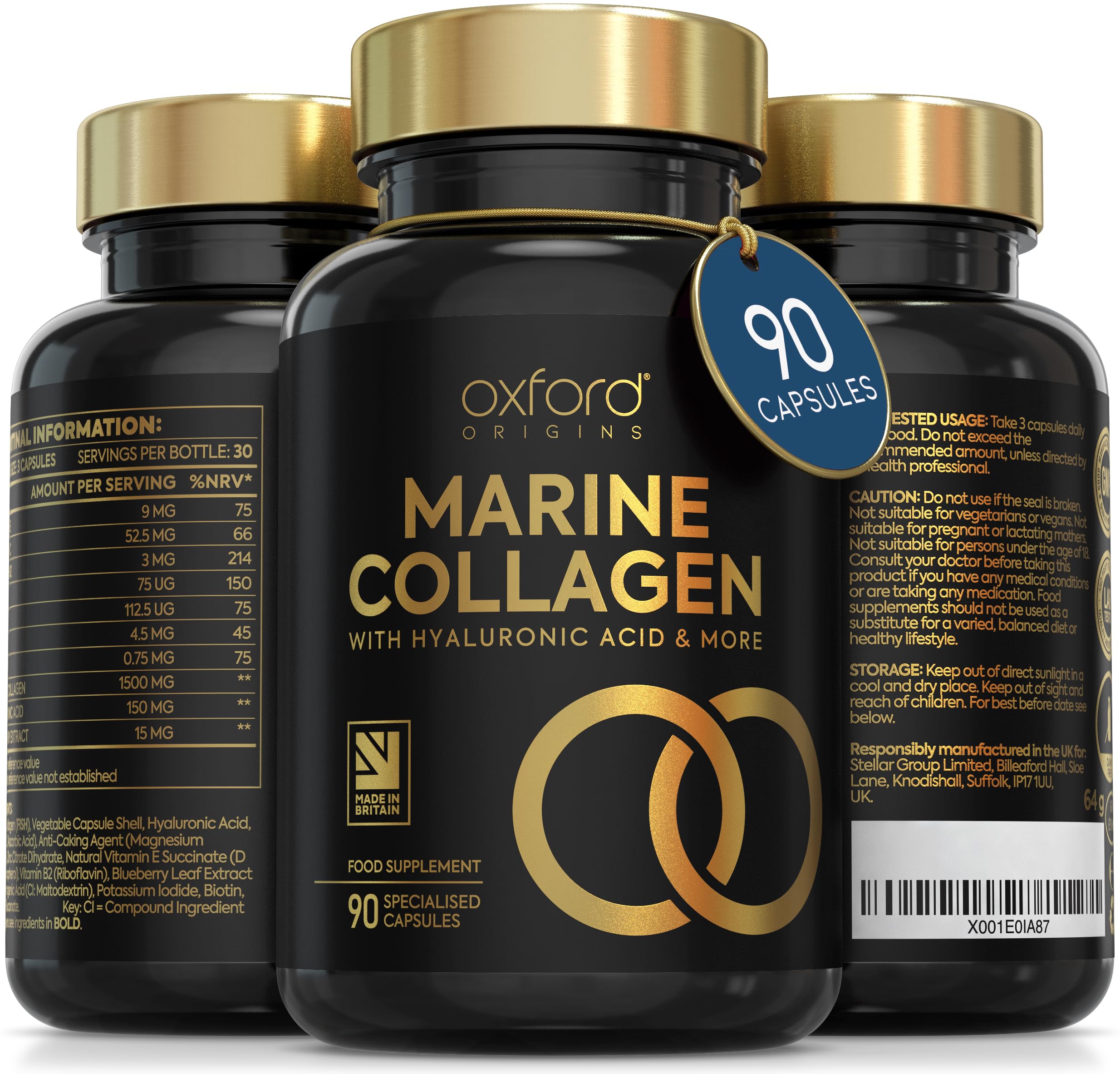 Advanced Marine Collagen Capsules | Made in the UK | Hydrolysed Collagen Supplements for Women & Men | Hair Skin and Nails Vitamins Enhanced with Hyaluronic Acid, Biotin & More | 90 Capsules