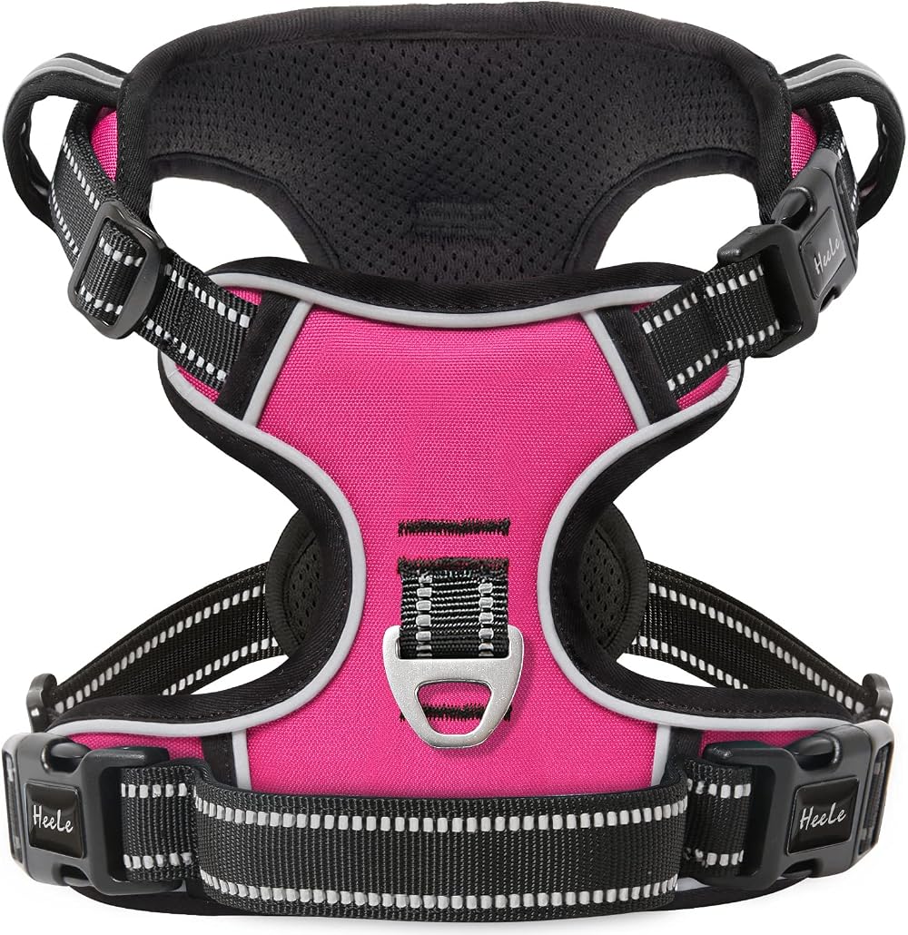HEELE No Pull Dog Harness XL Reflective Front Back Leash Attachments Fuchsia