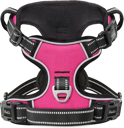 HEELE No Pull Dog Harness XL Reflective Front Back Leash Attachments Fuchsia