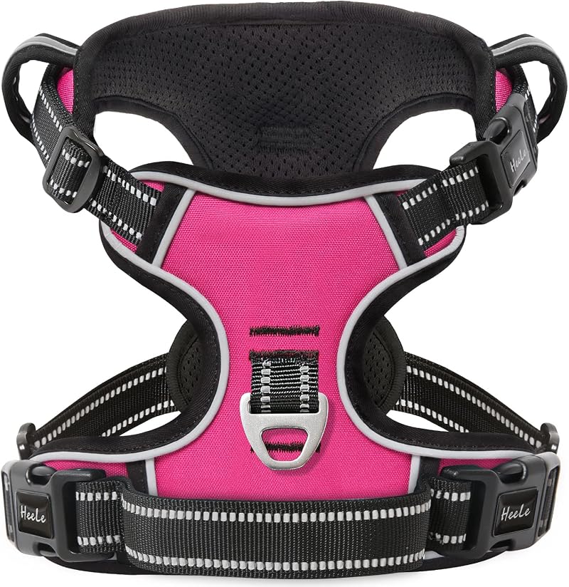 HEELE No Pull Dog Harness XL Reflective Front Back Leash Attachments Fuchsia