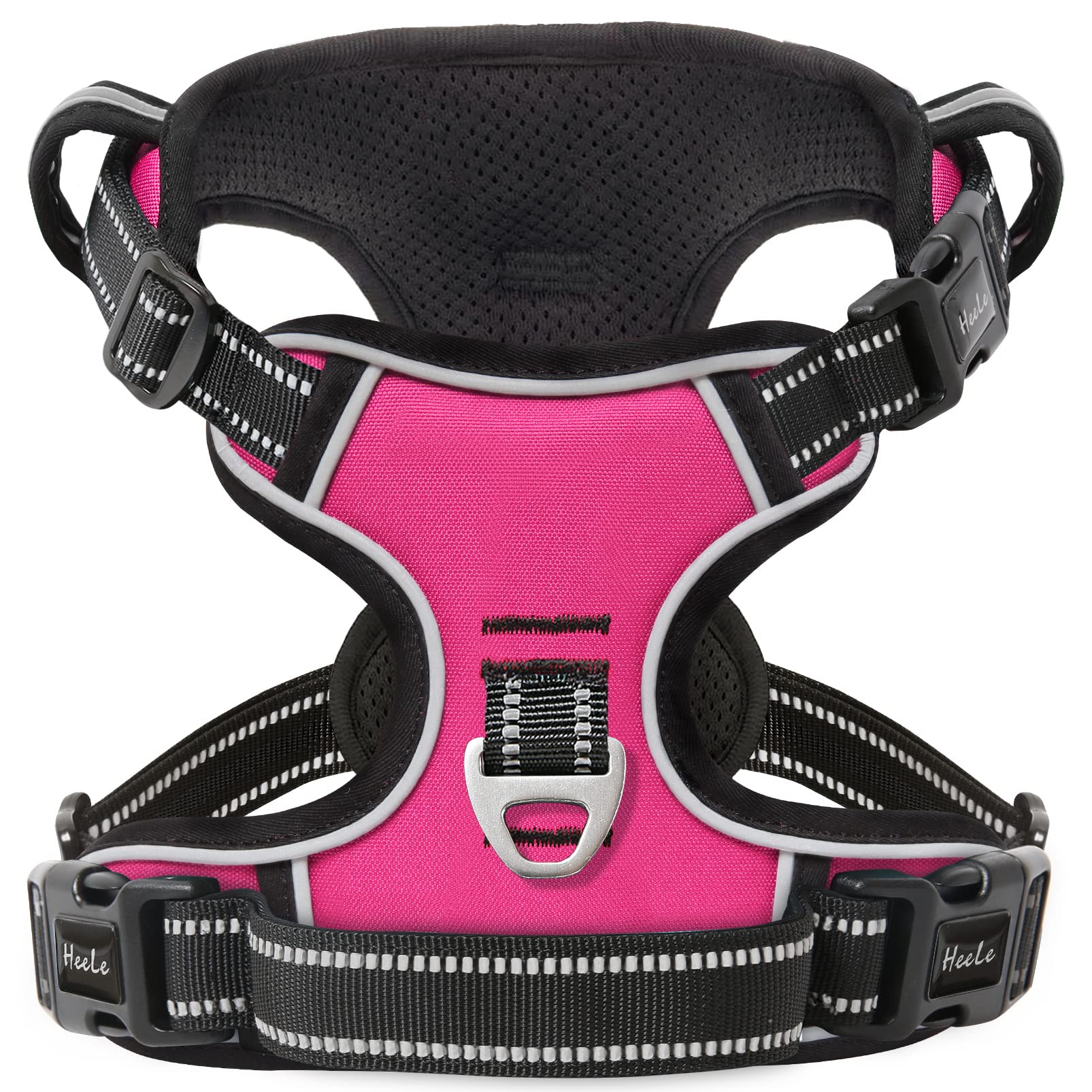 HEELE No Pull Dog Harness - Reflective, Adjustable with Front/Back Leash Attachments & Soft Padded Control Handle for Small to Large Dogs, Fuchsia, L — image 1
