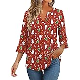 Bashafo 3/4 Length Sleeve Womens Tops Summer Ruffle Sleeve Blouses V-Neck Lace T-Shirts Dressy Casual