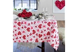 SARAFLORA Valentine's Day Table Cloth Hearts and Arrows Pattern- Rectangle Tablecloth 60x84 Inch- Stain and Water Resistant Table Cover for Anniversary/Valentine/Wedding Decoration Use, Red & White