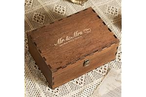 AW BRIDAL Mr and Mrs Wedding Keepsake Box Large for Couples, Wooden Memory Boxes with Lids, Engraved Storage Chest, Bridal Sh