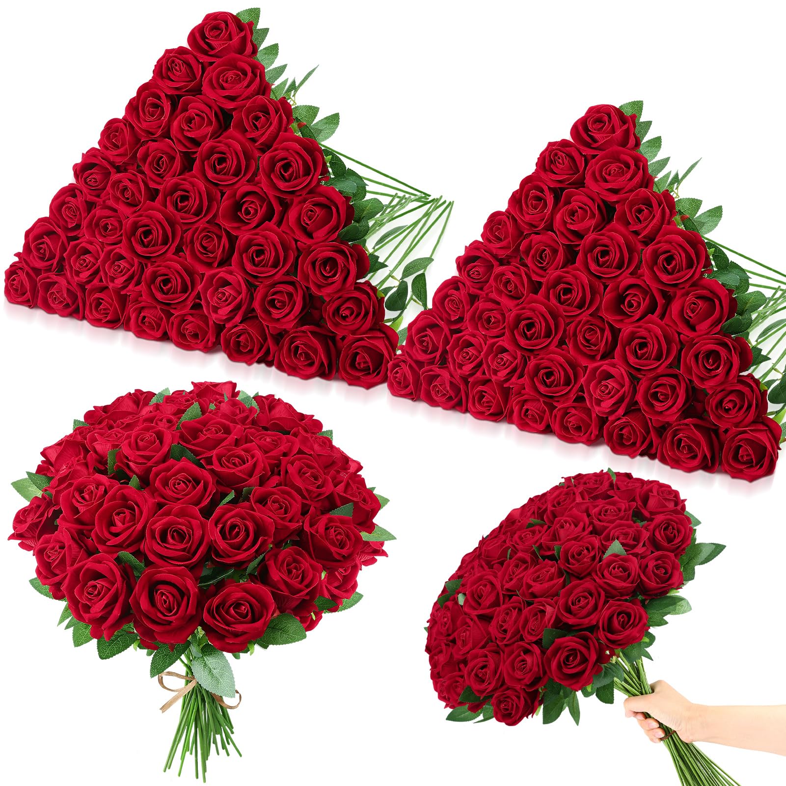 Photo 1 of Ovveroche 80 Pcs Roses Artificial Flowers, Silk Crimson Burgundy Artificial Flowers Petals Long Stem Roses for Wedding Bouquet Home Party Decor