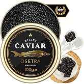 BESTER CAVIAR Premium Osetra Sturgeon Caviar, Malossol Black Roe (3.5 oz) | Traditionally Harvested Malossol Ossetra Black Roe with 1 Mother of Pearl Spoon, Single Tin, Premium Gourmet Caviar Gift Set