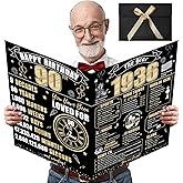 Turypaty Large 90th Birthday Card With Envelope for Men Women, 1936 Black Gold Happy 90th Birthday Giant Guest Signature Book Gifts, Big Vintage 1936 90 Greeting Card Decoration Party Supplies