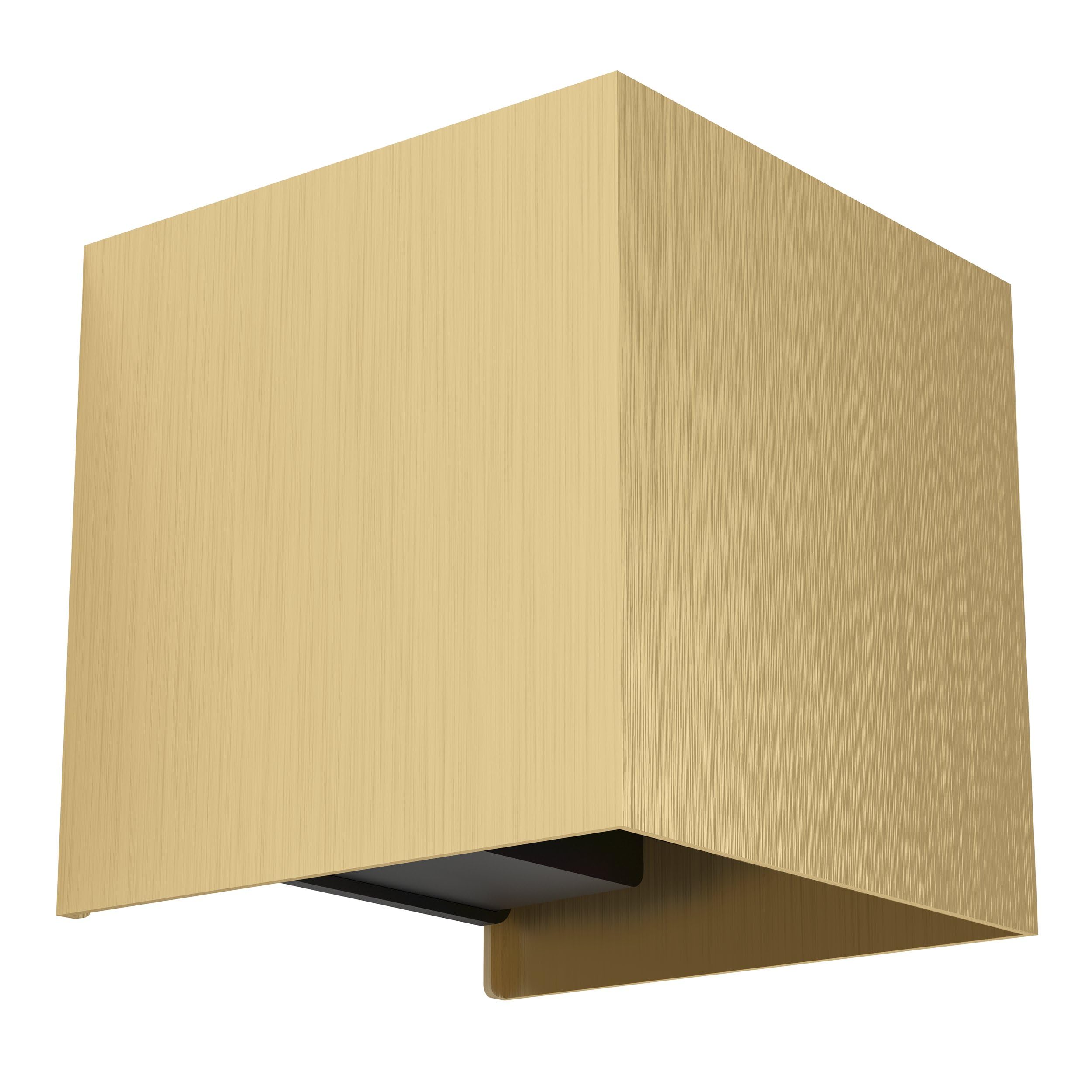 Eglo LED Indoor wall lightValmontone, wall lamp Cube with indirect up and Down Light, wall uplighter for Bedroom and Living Room, Brass-Coloured Metal, Warm White, 10 x 10 cm