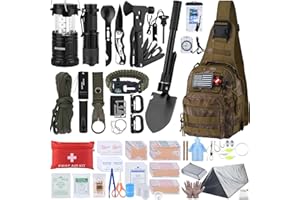 KNVBIN Survival First Aid Kit with Molle Crossbody Bag & Emergency Tent, 250pcs Survival Tools Tactical Gear and Trauma Bag, for Earthquake, Bug Out, Outdoor Adventure, Gifts for Men Father’s Day Dads（camo）