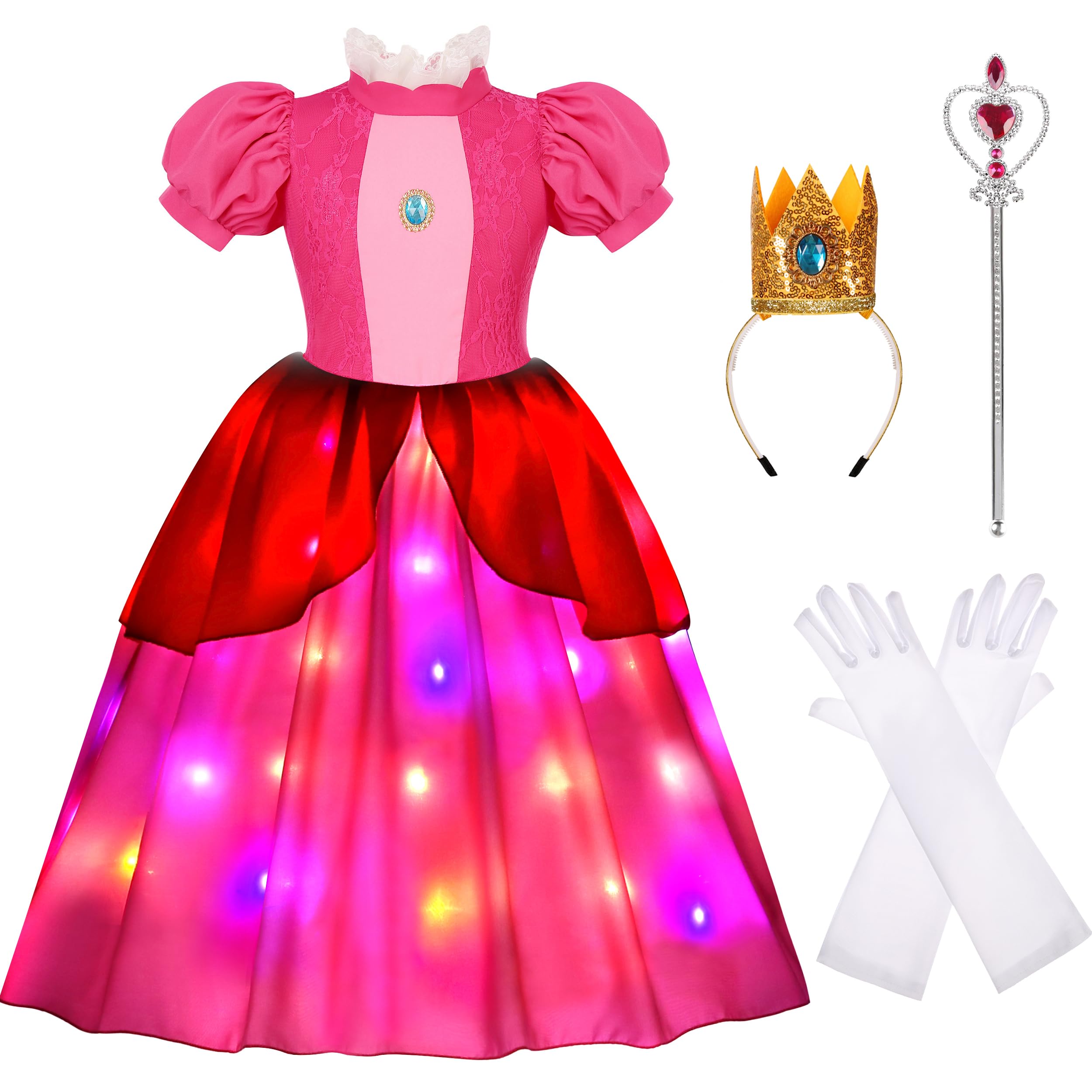 Photo 1 of ***NO LIGHTS***BAURGHOP Peach Costume for Girls Led Light Up Princess Dress for Halloween Carnival Cosplay Party Outfit (5-6 Years)