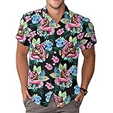 Bigfoot Print Hawaiian Shirt, Tropical Sasquatch Casual Button Shirt, Summer Monster Unique Shirt, Birthday Gifts