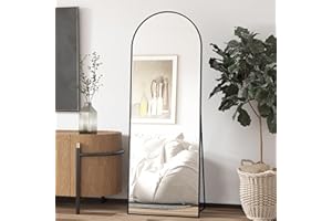 Elemango 64"x21" Arched Floor Mirror Full Length Mirror, Full Body Wall Mirror with Aluminum Frame, Arched-Top Full Mirror Standing Hanging or Leaning, Dressing Mirror for Bedroom Living Room, Black