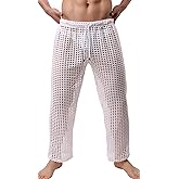 FEOYA Men Sheer Pants See Through Low Waist Pajama Bottoms Mesh Workout Pants with Drawstring