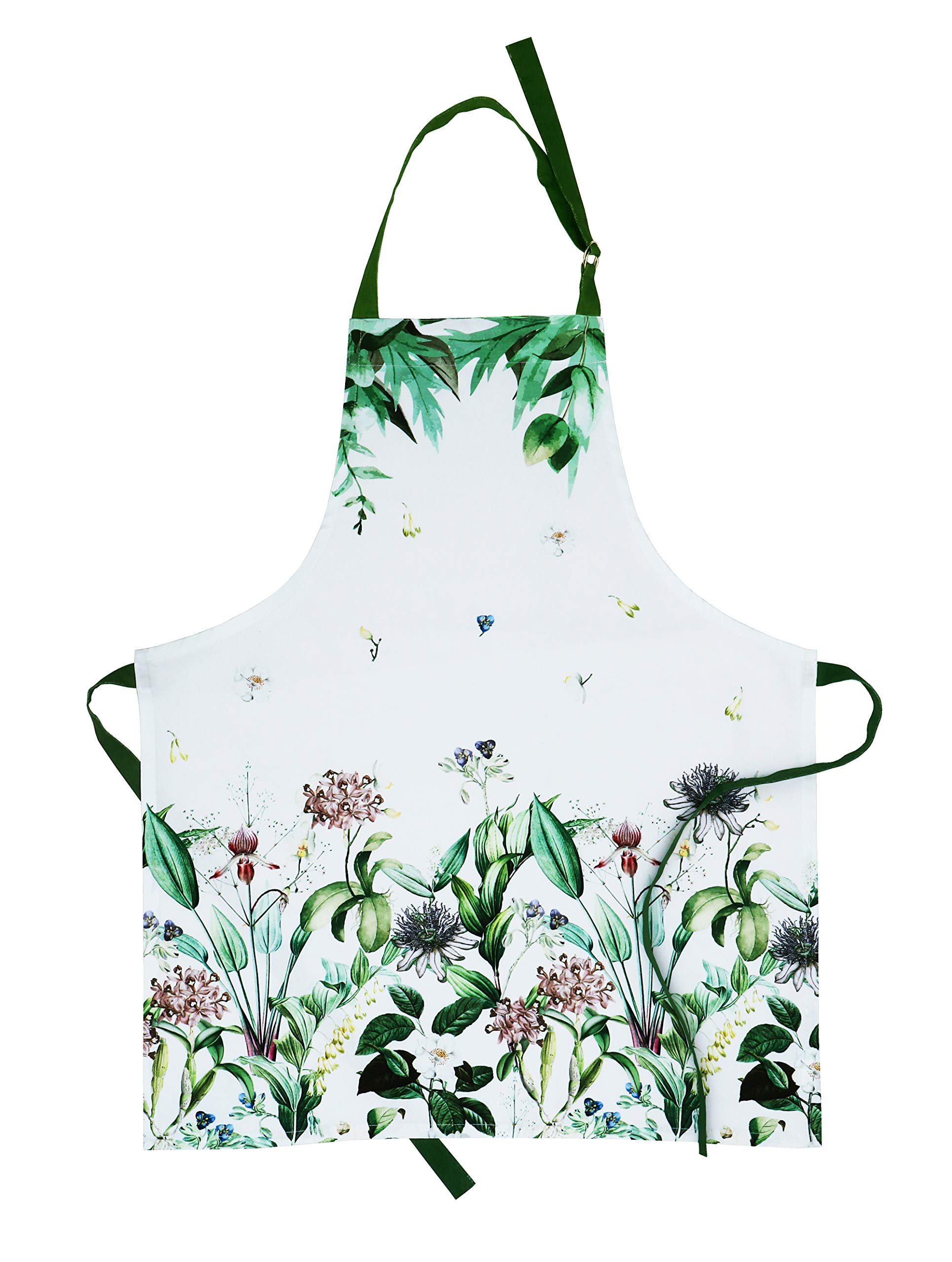 Amour Infini Kitchen Aprons 100% Natural Cotton Aprons for Women with Pockets and Adjustable Ties for Neck and Waist, Floral Shrubs