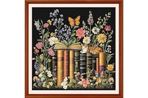 DMCXART Counted Cross Stitch Kits for Adults Needlepoint Kits Unprinted Cross Stitching Embroidery Kit 11CT Cross Stitch Supplies-Flower Books 18x18 inch
