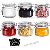 YEBODA 16oz Food Storage Canister Glass Jars with Clamp Airtight Lids and Silicone Gaskets for Multi-Purpose Kitchen Containers - Clear Square (6 Pack)
