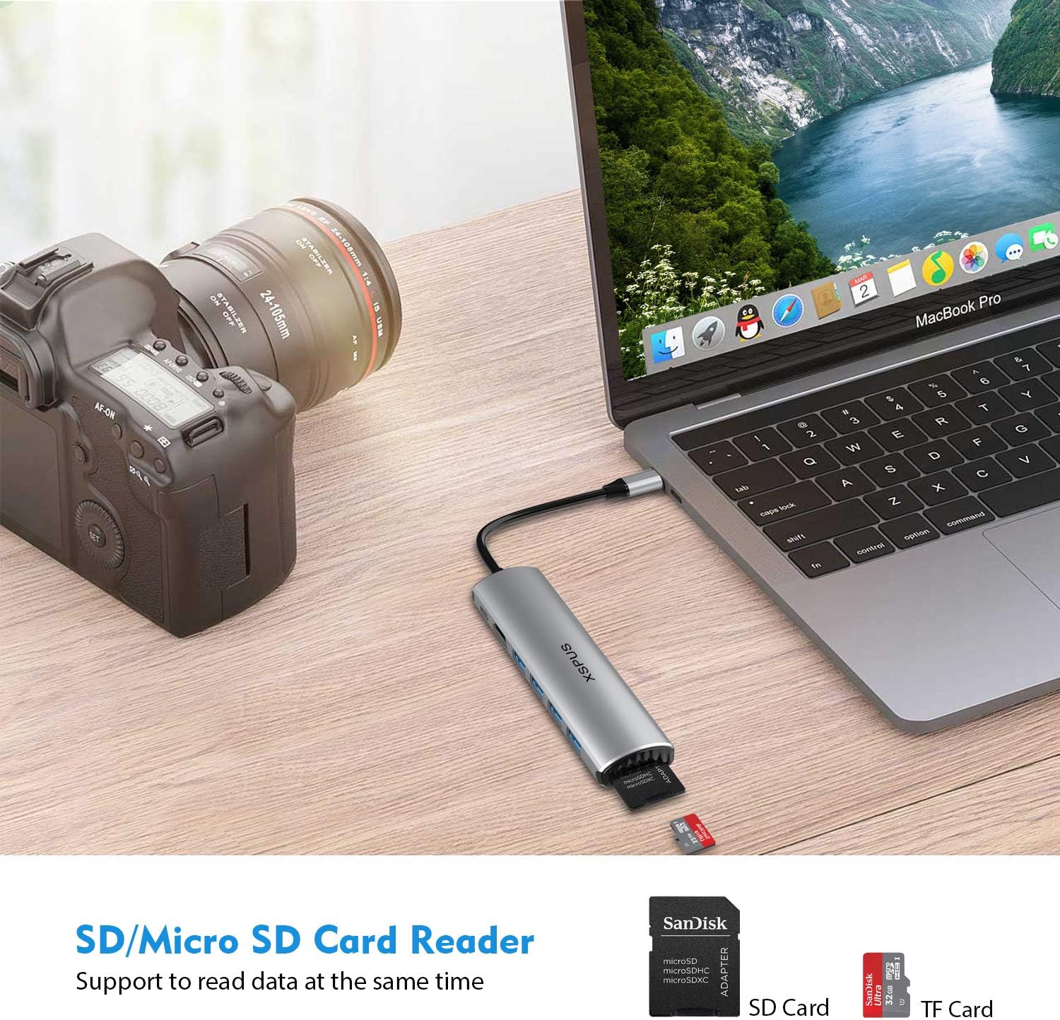 USB C Hub MacBook Pro Adapter - 8 in 1 Portable Aluminum USB C Dongle with USB C Charging, USB C to HDMI, 4 USB 3.0 Ports, SD/TF Card Reader, Compatible for MacBook Pro and More Type C Devices: Computers & Accessories
