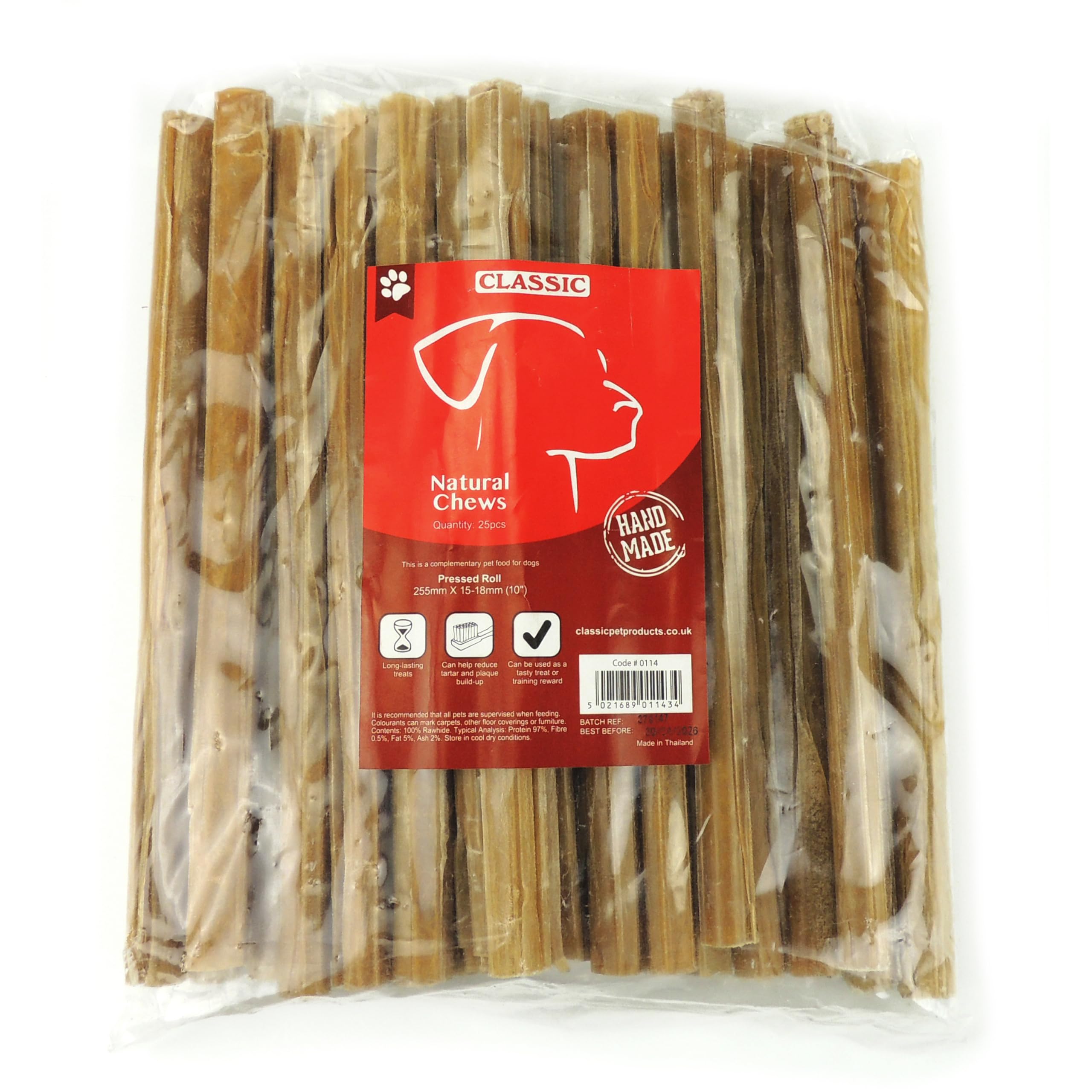 Classic Pet Products Rawhide Pressed Roll for Dogs, 255 x 18 mm, Pack of 25