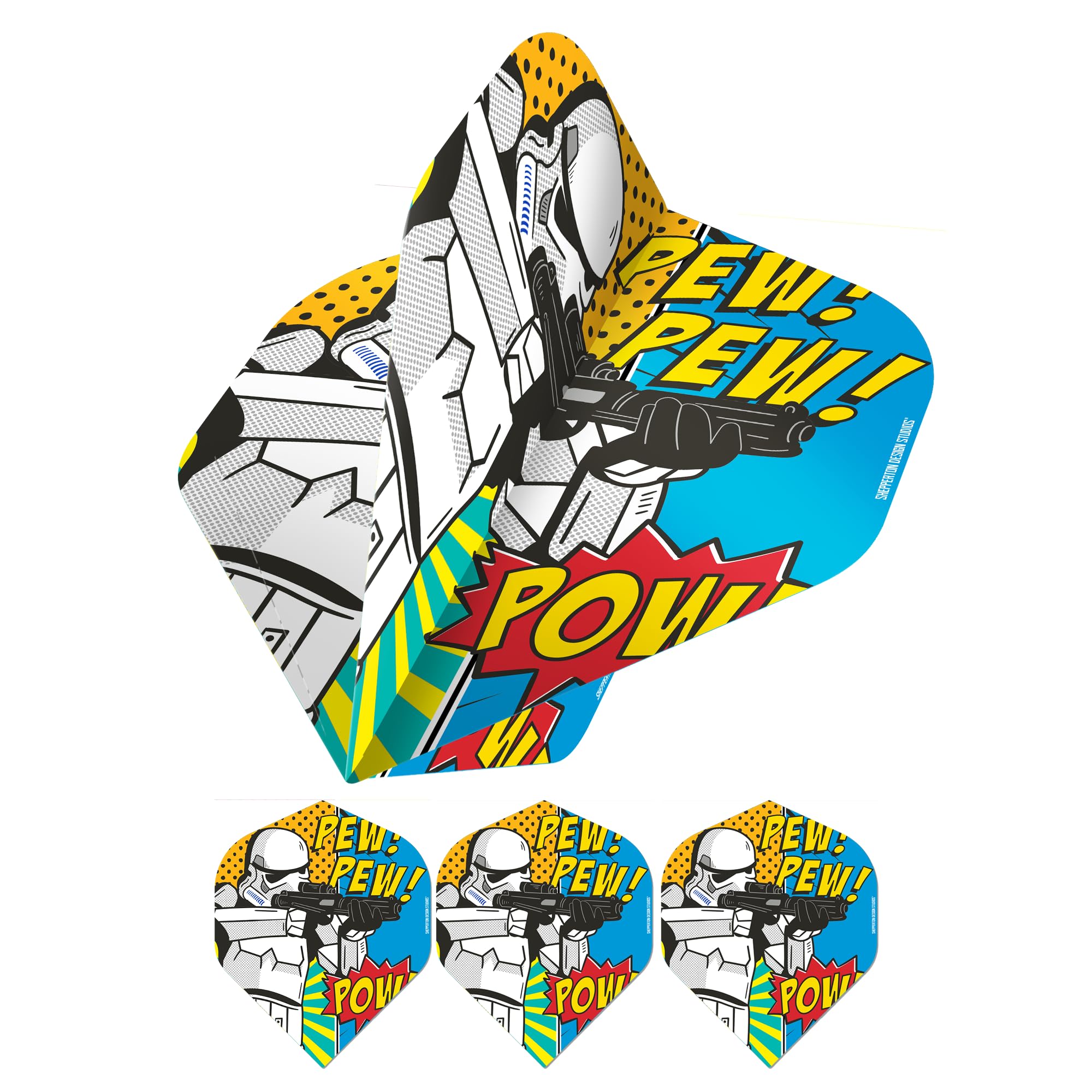 Shepperton Design Studios Original Stormtrooper Officially Licensed Dart Flights, Standard No2 Shape, 100 Micron, Pew Pew, 5 Sets of 3 Flights (5XF4158)