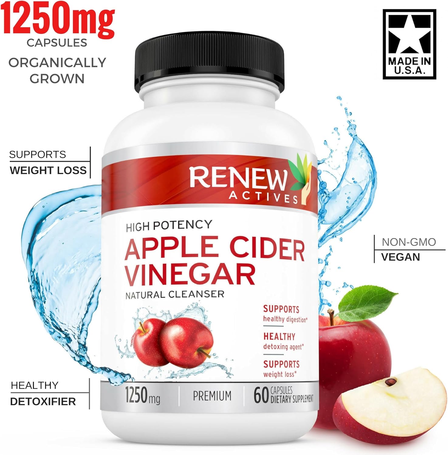 Apple Cider Vinegar Supplement Capsules All Natural Vegan ACV Pills
