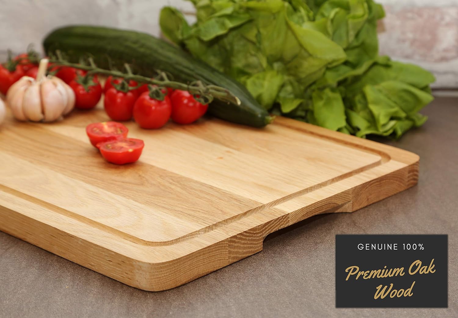 Oak Wooden Chopping Board by Harcas. Extra Large Size Cutting Boards for Kitchen 45cm x 30cm x 2cm. Best for Meat Vegetables and Cheese. Professional Grade Wood for Durability. Drip Groove - Image 5