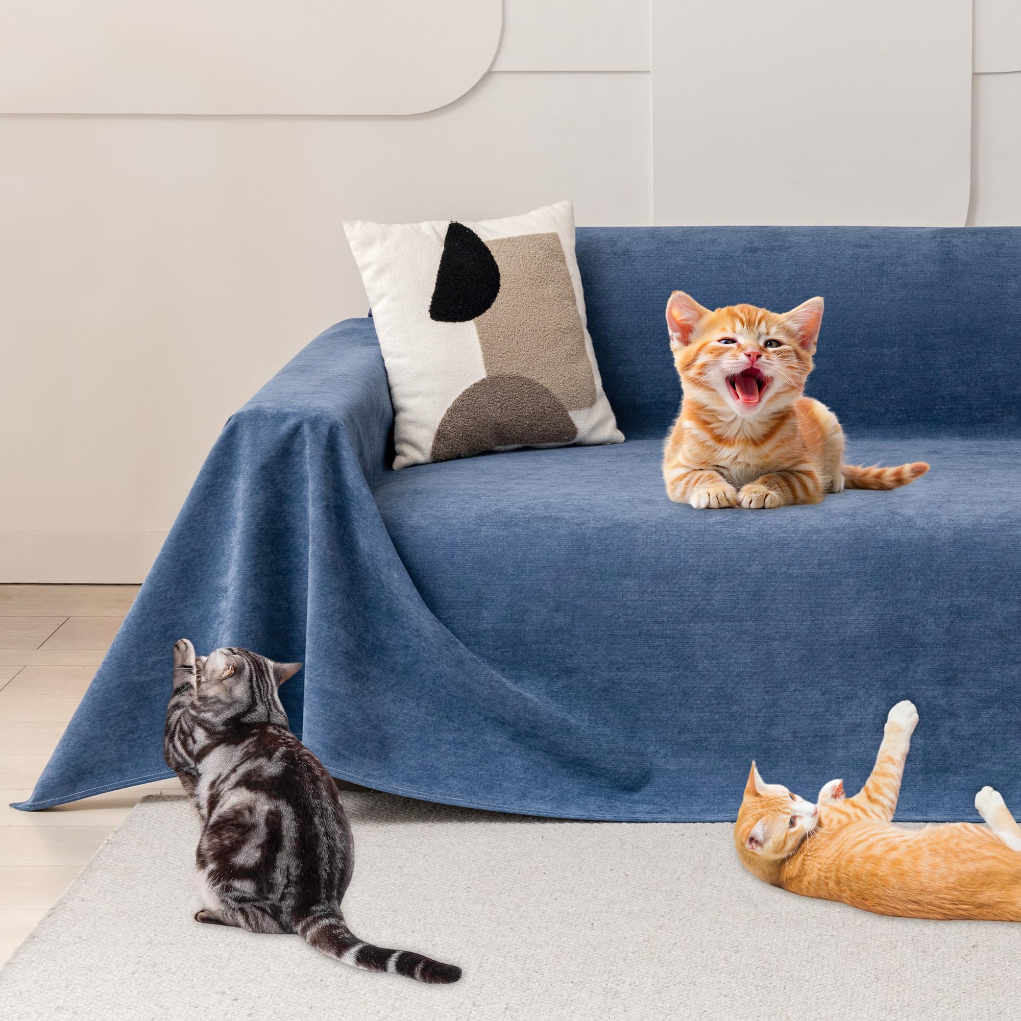Cat Scratch Furniture Protector - Anti-Slip, Waterproof Sofa Cover to Keep Cats Off, Pet-Friendly Couch Protectors for 3 Cushion Couch, Anti-Scratch Couch Cover for Pets and Kids 118"X71"Navy Blue Image