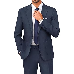 PJ PAUL JONES Mens Suit 2 Piece Classic Fit Suit Set Business Dress Tuxedo | Two Button, Soft Stretch Fabric, Adjustable Wais