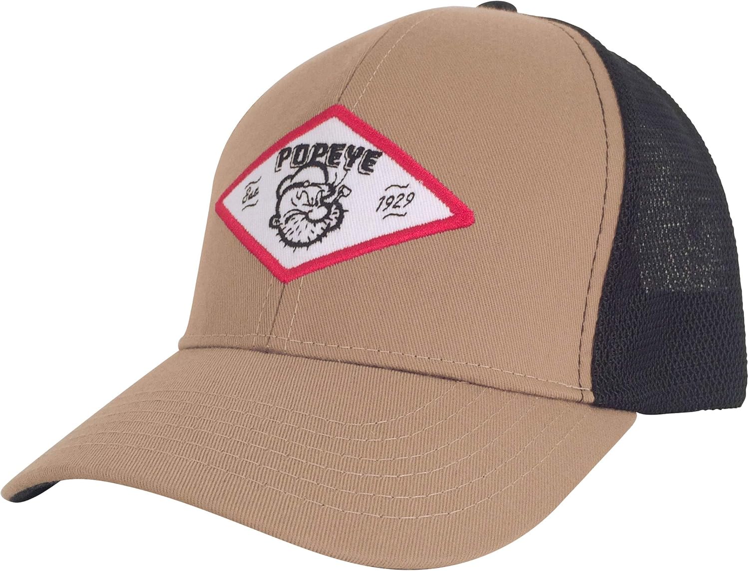 Tee Luv Popeye Hat Retro Popeye The Sailor Trucker Cap Tan and Black