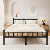 zizin King Size Metal Bed Frame with Headboard & Footboard 14 Inch Metal Platform Mattress Foundation Support with Steel Slat, Under Bed Storage, No Box Spring Needed