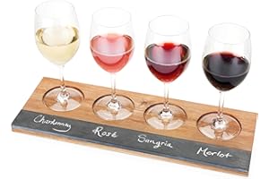 Twine Wine Flight Board with Slate Chalkboard & Acacia Wood Tray, Holds 4 Glasses, Includes Soapstone Chalk, Perfect for Wine Tasting Parties, Housewarming, Hosting Essentials