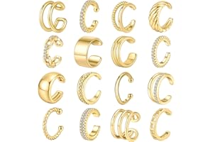 WAINIS 16PCS Ear Cuff Earrings for Women Non Piercing Ear Cuffs Clip On Cartilage Earrings Lightweight Fake Earrings Set