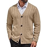 COOFANDY Men's Cardigan Sweater Cable Knit V Neck Button up Sweaters Ribbed Cardigan Sweater with Pockets