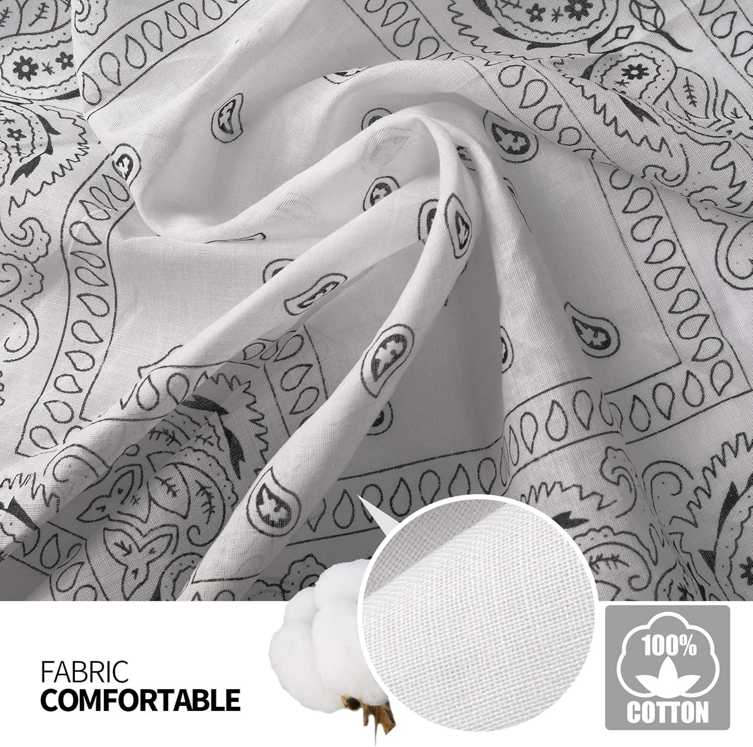 MILEILUOYUE Bandanas paisley print cotton novelty bandana scarf (Black White Red Golden，Beige，Dark gray, 21in21in): Clothing