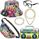 Hicarer 6 Pieces Hip Hop Costumes 80s/90s Outfits Accessories for Women Men Rapper DJ Costume Halloween Cosplay
