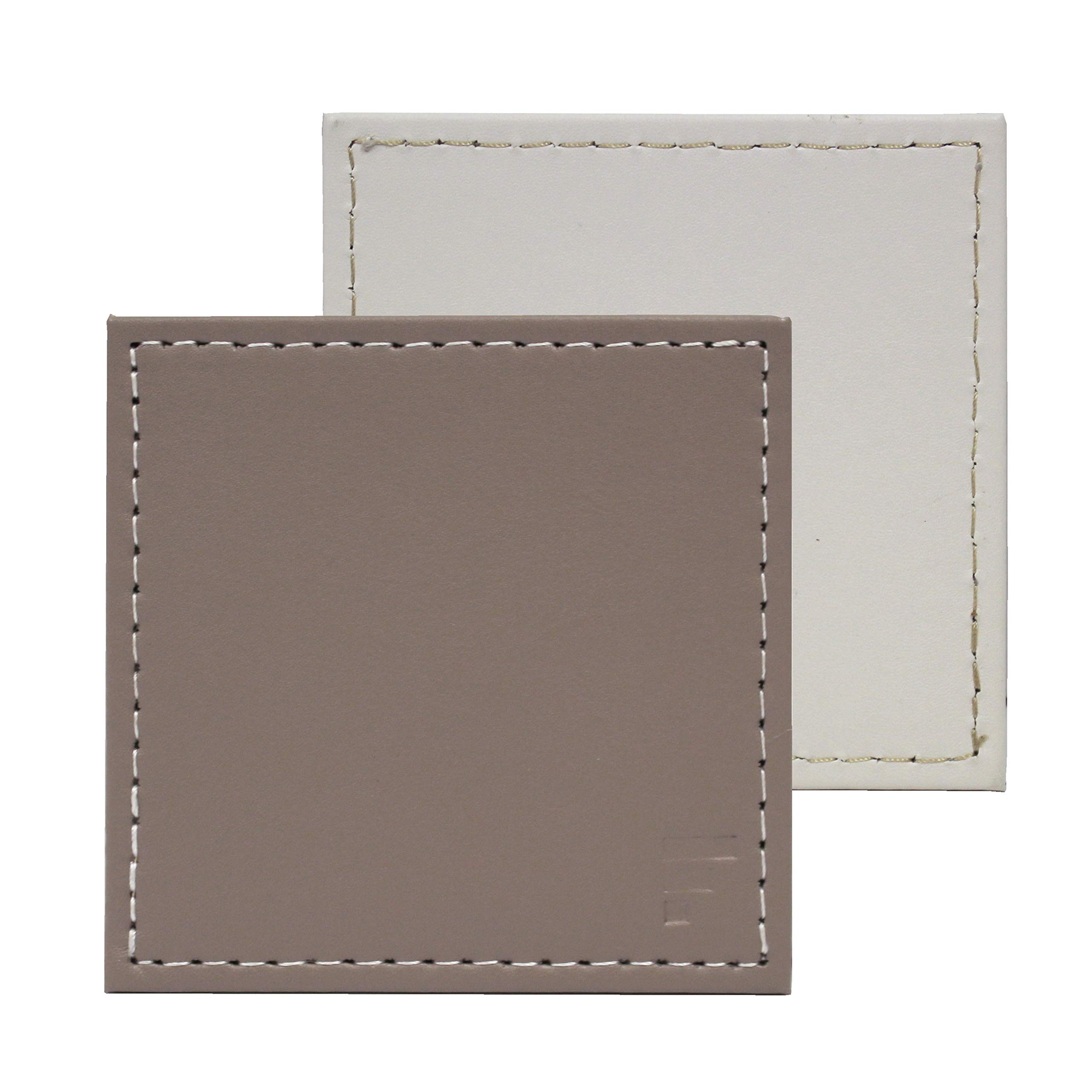 Freeform, Set of 4 Faux Leather Coasters, Taupe|White, 10 x 10 x 0.5 cm