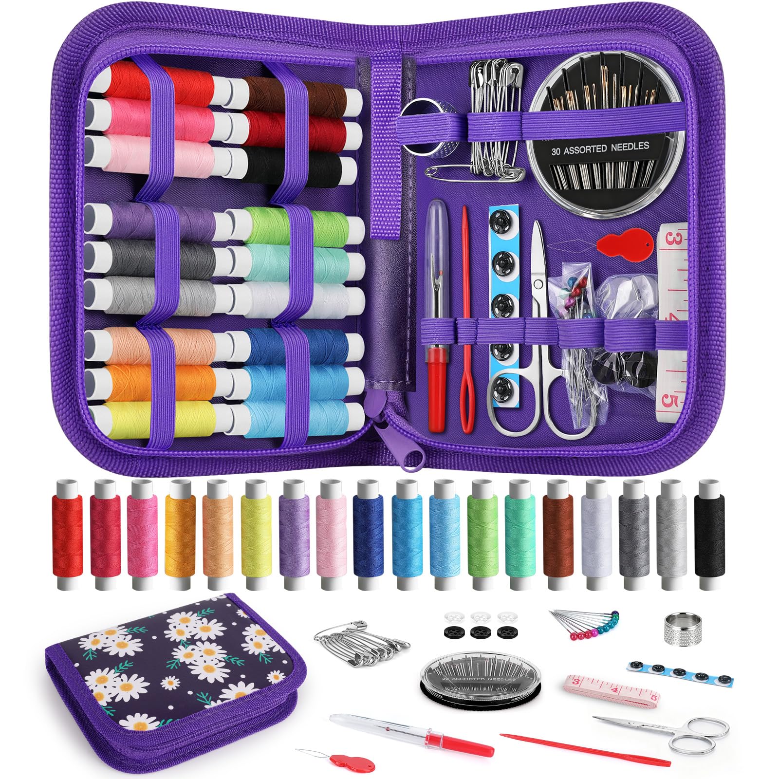 Coquimbo Sewing Kit Gifts for Kids Girls Mum Mini Sewing Kits Travel with Needle and Thread Kit 85Pcs Sewing Accessories for Home, Traveler, Adults, Beginner, Kids, Emergency Use (Daisy)