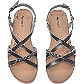 Veittes Women's Casual Flat Sandals,Fashion Braided Criss Cross Strap Braided,Adjustable Ankle Straps, Open Toe Summer Sandals