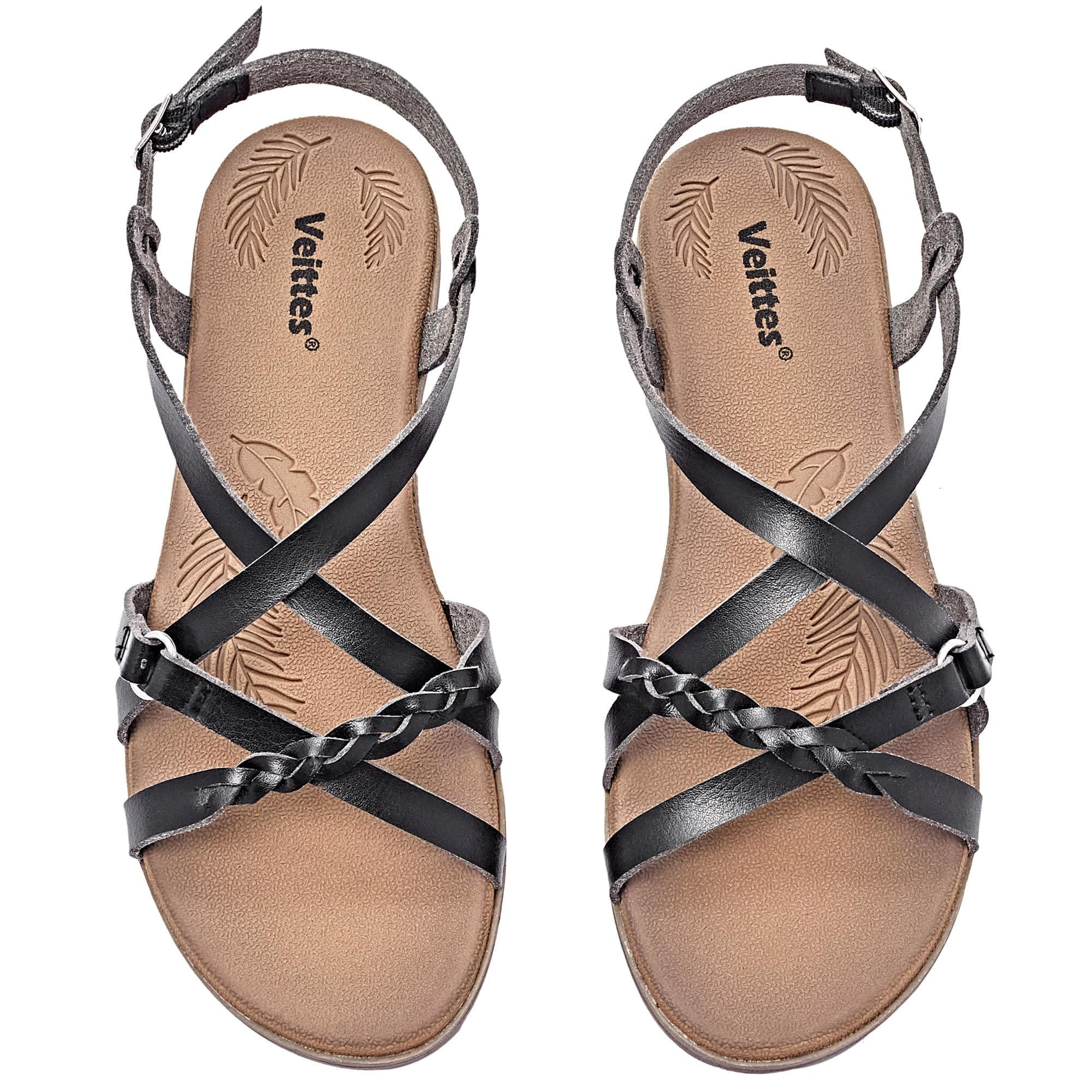 Photo 1 of Veittes Women's Flat Slide Sandals - Casual Fashion Cross Strappy Braided Slip on Flat Summer Sandals.(2207023-2,BK/MF,9)
