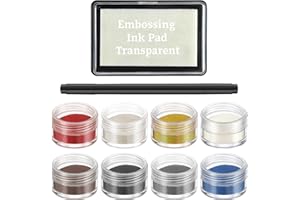 YooNotee Embossing Kit with 8 x 5g Embossing Powders Assorted Colors Clear Detailing Pen Ink Pad Suitable Supplies for DIY Crafts Greeting Cards Making Scrapbooking Wedding Invitations