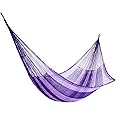 NOVICA Purple Lavender Striped Hand Woven Nylon Mayan 1 Person Rope Hammock with Hanging Accessories, 'Lilac Blossom' (Single)