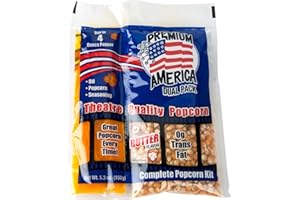 4oz Premium America All in One Pack Popcorn | Premeasured Theatre Quality Kernels for Kettle Popcorn Machines. 48 Individual 